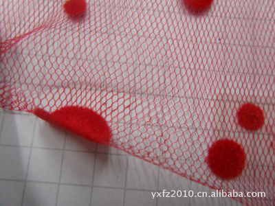 08紅絨大小點點網底工藝植絨 玫瑰紅植絨網-億鑫布藝加工料